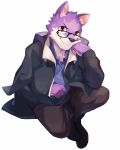  2018 anthro canine clothed clothing eyewear fully_clothed fur glasses hi_res jimyangsheep looking_at_viewer male mammal purple_fur simple_background solo white_background 