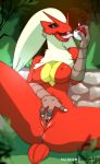  2018 3_fingers animated anthro blaziken breasts female holding_object holding_pok&eacute;ball licking masturbation nintendo oughta pok&eacute;ball pok&eacute;mon pok&eacute;mon_(species) pussy saliva solo spread_legs spreading tongue tongue_out vaginal vaginal_masturbation video_games 