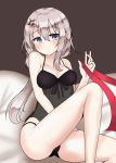  1girl 9a-91_(girls_frontline) babydoll bangs blue_eyes blush breasts finesoda girls_frontline hair_between_eyes hair_ornament highres holding long_hair medium_breasts panties ribbon see-through sidelocks silver_hair sitting solo star star_hair_ornament underwear 