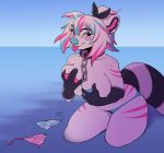  anthro big_breasts breasts clothing collar female kneeling looking_at_viewer mammal saliva slightly_chubby smile solo takiminada tongue tongue_out underwear wet 
