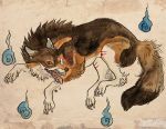  2018 blue_eyes canine feral male mammal maquenda rakan scar teeth traditional_media_(artwork) were werewolf wolf yokai 