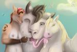  2018 ammy_rootpaws anthro blonde_hair blue_eyes breasts canine cloud digital_media_(artwork) dragon equine fangs feline female feral fox hair horse hybrid lady_(disambiguation) long_hair long_tongue looking_at_viewer male mammal nipple_piercing nipples nude open_mouth outside piercing saliva selfie sky smile sunny tattoo teeth tiger tigerdragon tongue tongue_out 