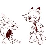  2016 angry anthro barefoot canine clothed clothing disney duo english_text fennec finnick fox male mammal necktie nick_wilde saku1saya simple_background text white_background zootopia 