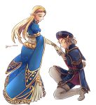  dress green_eyes kaidou_mitsuki kneeling link long_hair pointy_ears princess_zelda smile the_legend_of_zelda the_legend_of_zelda:_breath_of_the_wild uniform 