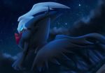  cloud commentary_request dark darkrai from_behind glowing glowing_eyes kurosiro looking_at_viewer looking_back night night_sky no_humans pokemon pokemon_(creature) sky solo star_(sky) starry_sky 