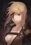  absurdres artoria_pendragon_(all) azto_dio blonde_hair blue_eyes braid breasts cleavage collarbone cosplay dated eyepatch fate/stay_night fate_(series) fire_emblem fire_emblem_echoes:_mou_hitori_no_eiyuuou fire_emblem_gaiden highres lips looking_at_viewer medium_breasts namesake saber savor savor_(cosplay) short_hair shoulder_armor signature smile solo upper_body 