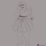  anthro big_breasts breasts canine clothed clothing coldfrontvelvet eyewear female glasses greyscale huge_breasts looking_at_viewer mammal monochrome simple_background solo standing voluptuous 