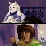  anthro caprine chara_(undertale) clothed clothing duo english_text goat human knife mammal marvel sans_(undertale) spider-man_(series) teeth text toriel undertale video_games 
