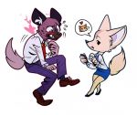  2018 aggressive_retsuko anthro canine clothed clothing female fennec fenneko foolypoly fox fur haida hi_res hyena male mammal phone red_panda retsuko sanrio 