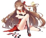  breasts brown_hair chengdu_(oshiro_project) cleavage eyebrows_visible_through_hair familiar flower full_body hair_flower hair_ornament hair_ribbon long_hair looking_at_viewer necomi official_art oshiro_project oshiro_project_re panda red_eyes ribbon solo tearing_up torn_clothes transparent_background 