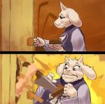  5_fingers anthro boss_monster cake caprine clothed clothing door food fur goat humor knife mammal solo solo_focus the_shining toriel undertale unknown_artist video_games white_fur 