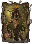  2013 3_toes amber_eyes anthro black_scales clothed clothing digital_media_(artwork) dragon female horn maplespyder scales solo spines standing toes tree water 