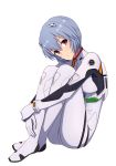  armpits ass ayanami_rei bangs blue_hair bodysuit bracer breast_press breasts closed_mouth crossed_ankles expressionless eyebrows_visible_through_hair from_side full_body gloves hair_between_eyes hands_together head_tilt headgear highres invisible_chair knees_on_chest knees_up leg_hug looking_at_viewer looking_to_the_side medium_breasts neon_genesis_evangelion parted_bangs pilot_suit plugsuit red_eyes short_hair simple_background sitting solo straight_hair turtleneck v_arms white_background white_bodysuit yahiro_(epicopeiidae) 
