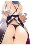  absurdres ass back bare_shoulders black_panties blue_hair blush cowboy_shot hand_to_own_mouth head_out_of_frame highres long_hair matsui_hiroaki panties profile re:zero_kara_hajimeru_isekai_seikatsu rem_(re:zero) scan smile solo strap_slip thigh_gap thong underwear very_long_hair 