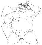 2018 anthro belly boar bulge clothing eyewear gouryou male mammal mohawk moobs navel nipples overweight overweight_male porcine solo sunglasses surfboard tetsuo_oshiba tokyo_afterschool_summoners tusks underwear 