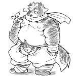  anthro belly bulge canine clothing fundoshi japanese_clothing male mammal moobs nipples overweight overweight_male pants scar scarf solo suishou0602 underwear 
