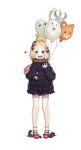  :d abigail_williams_(fate/grand_order) absurdres balloon bangs black_bow black_jacket blonde_hair blue_eyes blush bow commentary_request crossed_bandaids fate/grand_order fate_(series) fou_(fate/grand_order) full_body hair_bow hair_bun hand_up heart heroic_spirit_traveling_outfit highres jacket long_hair long_sleeves medjed object_hug open_mouth orange_bow parted_bangs polka_dot polka_dot_bow red_bow red_footwear round_teeth shoes simple_background sleeves_past_fingers sleeves_past_wrists smile solo standing stuffed_animal stuffed_toy suction_cups teddy_bear teeth tentacles upper_teeth wang_man white_background 