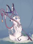  2018 anthro antlers blush butt cervine electrycpynk female holding_object horn looking_at_viewer mammal signature simple_background siting solo 