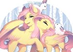  2018 ambiguous_gender cutie_mark digital_media_(artwork) equine evehly feathered_wings feathers female feral fluttershy_(mlp) friendship_is_magic hair hi_res lagomorph long_hair mammal my_little_pony one_eye_closed open_mouth pegasus pink_hair rabbit square_crossover url wings wink 