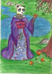  bear better_version_at_source clothing dress female grass jewelry lake mammal panda peach_(disambiguation) peach_tree robe tree 