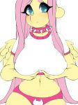  2018 animated anthro blue_eyes blush breast_jiggle breasts clothing collar equine feathered_wings feathers female fluttershy_(mlp) friendship_is_magic hair half-length_portrait hi_res holding_breast long_hair looking_at_viewer loop mammal my_little_pony navel nipple_bulge panties pegasus pink_hair portrait solo spiked_collar spikes standing thick_thighs tolsticot underwear unsure wings 