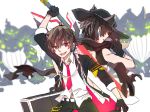  animal_ears back-to-back chung_seiker demon elsword elsword_(character) hat holding holding_weapon hua_ge_pi multiple_boys necktie red_eyes runes scarf smile sword weapon 
