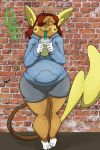  alolan_raichu anthro beverage clothed clothing coffee cute espent female hair nintendo pinup pok&eacute;mon pok&eacute;mon_(species) pose raichu red_hair regional_variant slightly_chubby solo video_games voluptuous 