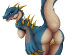  2018 anthro anus blue_scales breasts capcom dragon female horn lagiacrus leviathan_(mh) monster_hunter nipples nude pussy pussy_juice scales simple_background solo tomek1000 video_games white_background 