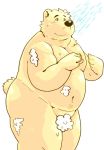  2018 anthro arufina_w bathing bear belly fur humanoid_hands male mammal moobs navel overweight overweight_male simple_background solo white_background white_fur 