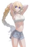  blonde_hair braid breasts casual cleavage fate/apocrypha fate_(series) hastune highres jeanne_d'arc_(fate) jeanne_d'arc_(fate)_(all) long_hair midriff shorts single_braid sports_bra very_long_hair 