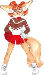  canine cheerleader eyewear female fennec footprint fox glasses hands_on_hips hi_res looking_at_viewer mammal pawprint pom_poms simple_background solo standing sue-chan_(artist) traditional_media_(artwork) white_background 