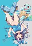  :d absurdres alternate_color bike_shorts black_shorts blue_bow blue_footwear blue_hair blue_hairband blue_shirt bow brown_eyes cosplay full_body hair_between_eyes hair_bow hairband haruka_(pokemon) haruka_(pokemon)_(cosplay) highres holding holding_poke_ball long_hair looking_at_viewer love_live! love_live!_school_idol_project miyamae_porin open_mouth poke_ball pokemon pokemon_(game) pokemon_oras red_eyes shirt short_shorts shorts shorts_under_shorts sleeveless sleeveless_shirt smile sonoda_umi squirtle upside-down 