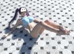  3d anklet armpits asian bare_arms bare_legs bare_shoulders barefoot bikini blue_eyes breasts full_body highres jewelry large_breasts legs legs_up looking_at_viewer multi-strapped_bikini open_mouth original oveni_the_cat photorealistic purple_hair swimsuit visor_cap 