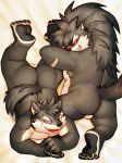  backsack balls bed butt canine dog hair inviting long_hair looking_back lying male mammal moritaka nude on_front pawpads ponytail scar seyrmo shino_(housamo) slightly_chubby tokyo_afterschool_summoners 