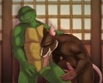  alessandradc animal_genitalia anthro balls biceps blush duo erection father father_and_son fellatio fur incest leonardo_(tmnt) male male/male mammal muscular oral parent penis rat reptile rodent scalie sex shell son splinter teenage_mutant_ninja_turtles turtle watermark 