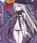  abigail_williams_(fate/grand_order) ass_visible_through_thighs bangs black_bow black_hat black_panties bow breasts commentary_request elfenlied22 fate/grand_order fate_(series) forehead glowing glowing_eye hat hips keyhole long_hair navel orange_bow panties parted_bangs polka_dot polka_dot_bow red_eyes small_breasts smile solo tentacles thighs third_eye underwear very_long_hair white_hair white_skin witch_hat 
