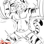  balls barbell cyndiquill200 erection exercise feline gym_shorts line_art male mammal muscular penis poking_out stripes tiger weightlifting workout 