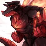  2016 5_fingers anthro black_skin dragon male multicolored_skin muscular muscular_male red_skin scalie solo two_tone_skin waddledox 