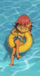  2018 4_toes anthro bangs bird&#039;s-eye_view blue_eyes breasts brown_fur chipmunk edtropolis eyelashes eyewear featureless_breasts female fur hair half-closed_eyes high-angle_view mammal nude outside partially_submerged red_hair rodent sally_acorn solo sonic_(series) sunglasses swim_ring toes water 