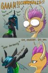  2018 blush changeling crying dab dabbing dank dialogue disguise dragon english_text fangs friendship_is_magic my_little_pony ocellus_(mlp) queen_chrysalis_(mlp) scared slit_pupils smolder_(mlp) tears teeth text underpable 