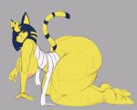  2018 all_fours animal_crossing ankha anthro bandage big_butt big_thighs biped bottomless butt cat clothed clothing coldfrontvelvet digital_media_(artwork) egyptian feline female grey_background huge_butt huge_thighs looking_at_viewer mammal nintendo simple_background smile solo sweat thick_thighs video_games voluptuous 