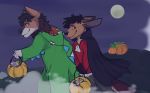  anthro beckett blush canine clothed clothing costume duo food fruit hair halloween holidays kangaroo macsboredworld male mammal marsupial moon night outside pumpkin smile standing vampire wallabee were werewolf young 