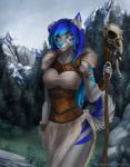  5_fingers anthro blue_eyes blue_hair blue_nose breasts canine clothed clothing day detailed_background digital_media_(artwork) ear_piercing elvofirida facial_piercing female hair mammal nose_piercing nose_ring outside piercing sky solo wolf 