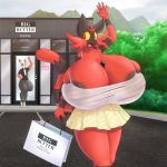  2018 anthro areola big_breasts breasts bulge cellphone clothed clothing digital_media_(artwork) duo english_text female hi_res huge_breasts hyper hyper_breasts hyper_bulge incineroar lysergide male nintendo nipples phone pok&eacute;mon pok&eacute;mon_(species) red_eyes solo_focus spinda text tits_(lysergide) translucent transparent_clothing video_games yellow_sclera 
