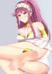  1girl armlet ass barefoot blush braid feet fire_emblem fire_emblem:_kakusei hairband long_hair looking_at_viewer lying olivia_(fire_emblem) on_side panties pink_eyes pink_hair ponytail soles toes underwear 