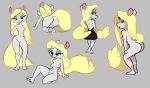  all_fours animaniacs anthro areola bare_back bent_over blonde_hair breasts butt clothing dress female fur grey_background hair hand_on_hip hi_res inner_ear_fluff long_hair looking_at_viewer looking_back mammal midriff minerva_mink mink multiple_positions mustelid navel nipples nude presenting presenting_pussy pussy rear_view side_boob simple_background siroc sitting small_breasts smile solo standing thick_thighs warner_brothers white_fur 