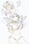 absurdres bikini blush breasts color_trace colored_pencil_(medium) girls_und_panzer groin highres katyusha kitazinger large_breasts multiple_girls navel nonna open_mouth partially_colored side-tie_bikini simple_background small_breasts swimsuit traditional_media 