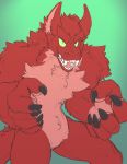  angry big_arms big_feet dragon flit fur furred_dragon male monster muscular open_mouth palace_(character) paws red_fur smile solo 