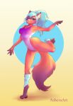 anthro asheraart breasts canine clothing dancing female fox gym hair mammal pinup pose solo swimsuit young 