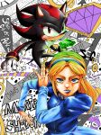  anthro black_fur blonde_hair blue_eyes breasts clothed clothing dress duo english_text female fur gloves hair hedgehog human jojo&#039;s_bizarre_adventure male mammal maria_robotnik master_emerald mike3clc parody pose red_eyes shadow_the_hedgehog sonic_(series) sonic_the_hedgehog text video_games 